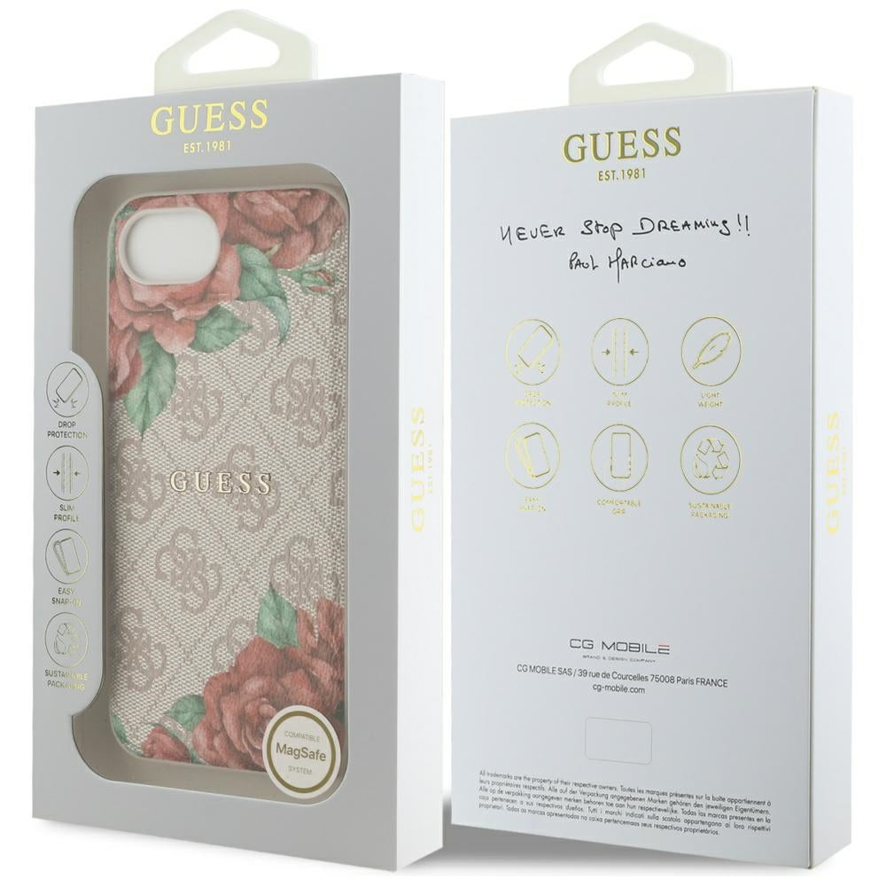Puzdro MagSafe pre Apple iPhone 17e / 16e, Guess, 4G Flowers Print, Ružové