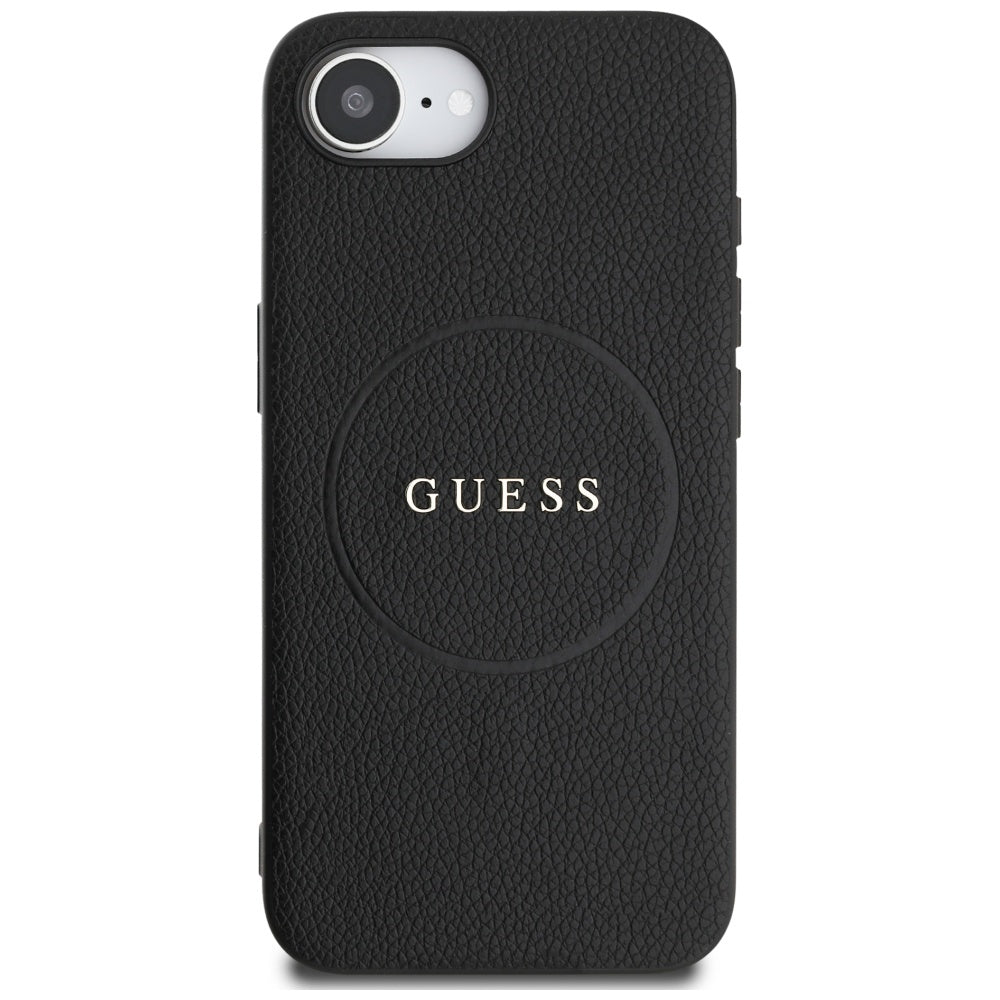 Puzdro MagSafe pre Apple iPhone 17e / 16e, Guess, Grained Gold Ring, Čierne