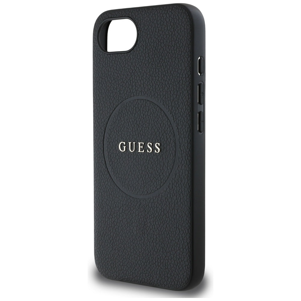 Puzdro MagSafe pre Apple iPhone 17e / 16e, Guess, Grained Gold Ring, Čierne