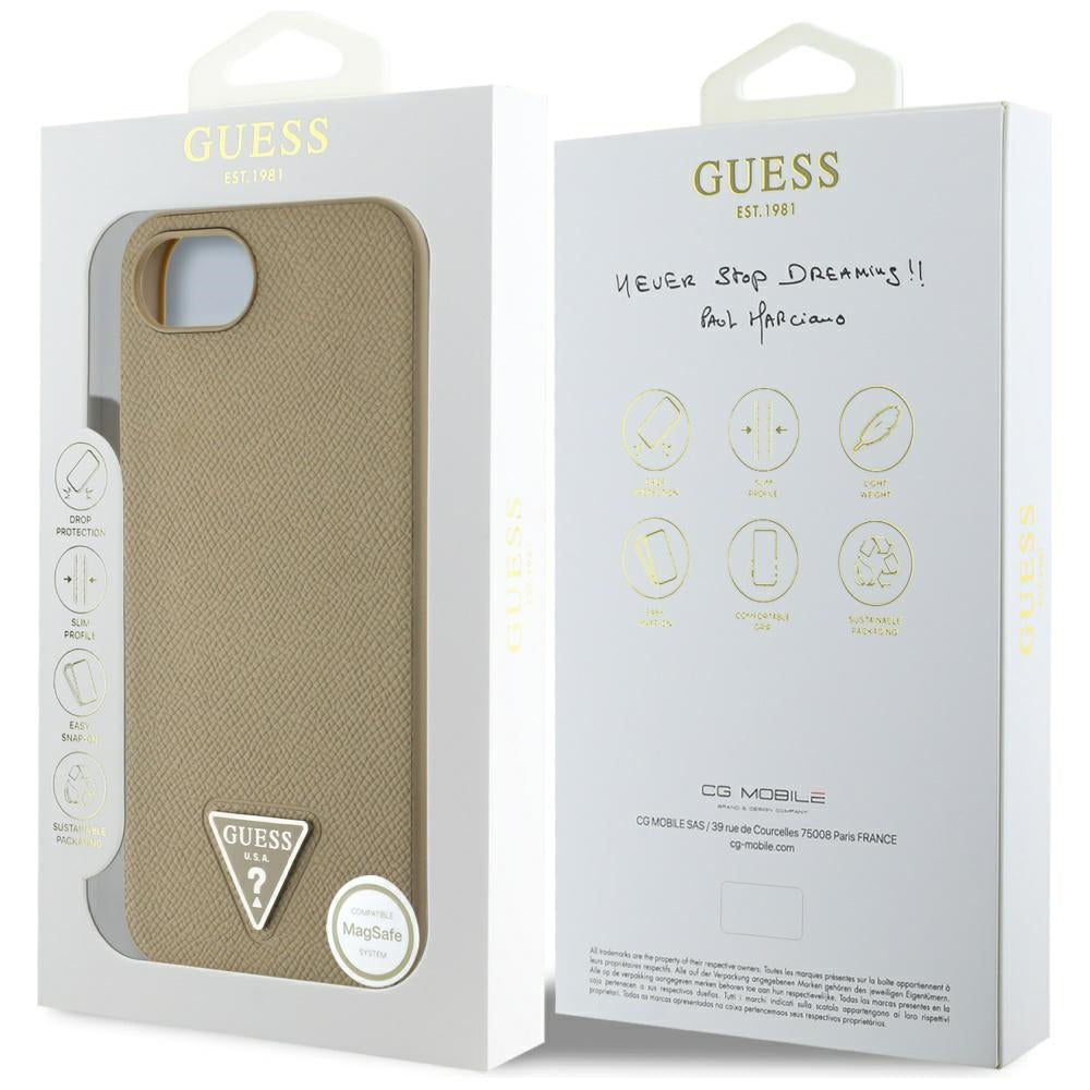Puzdro MagSafe pre Apple iPhone 17e / 16e, Guess, Grained Triangle Logo, Hnedá
