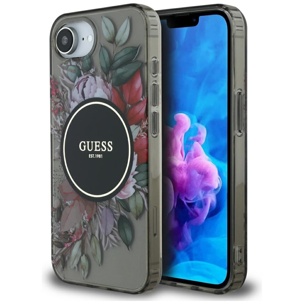 Puzdro MagSafe pre Apple iPhone 17e / 16e, Guess, IML Flowers, Čierne