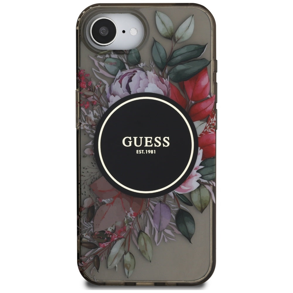 Puzdro MagSafe pre Apple iPhone 17e / 16e, Guess, IML Flowers, Čierne