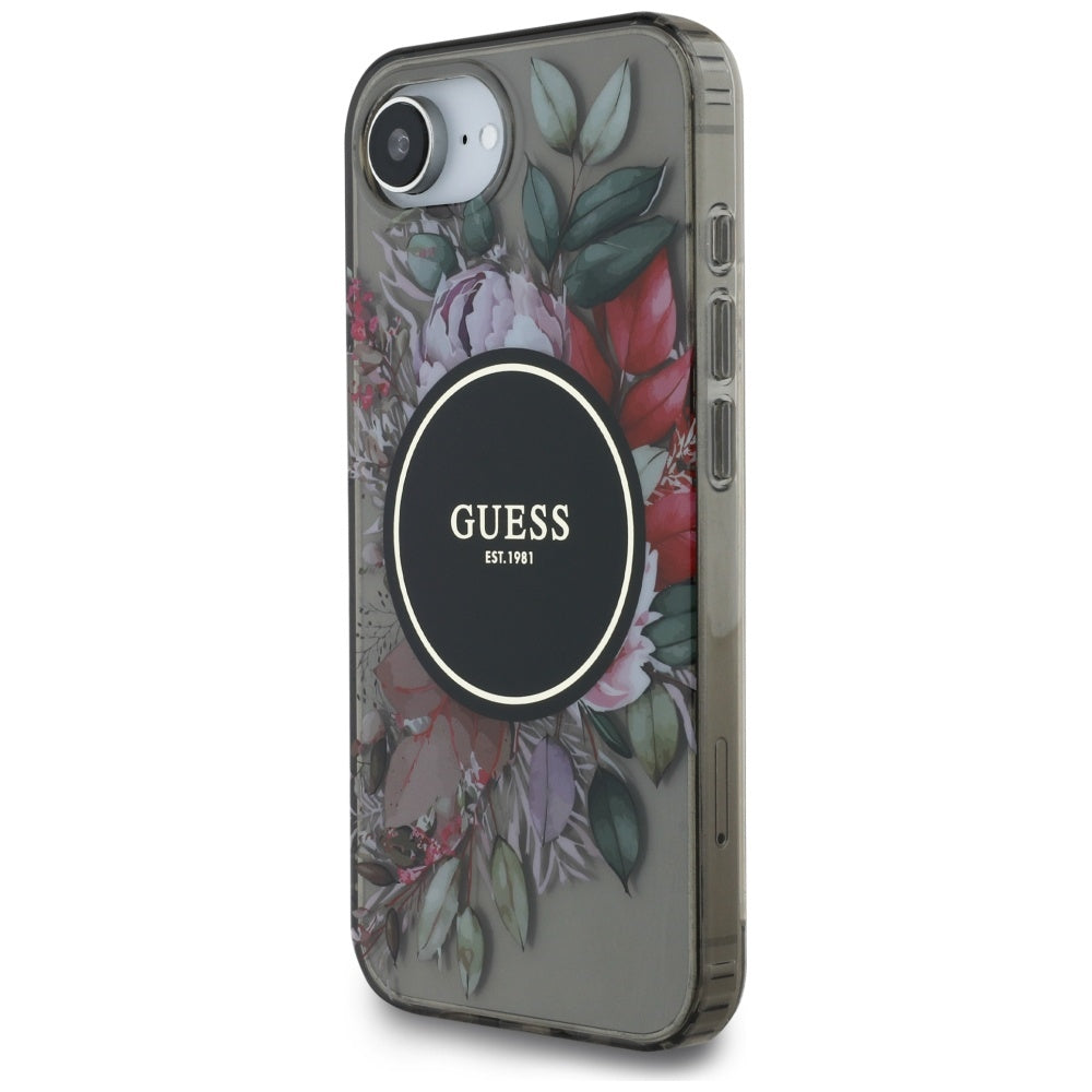 Puzdro MagSafe pre Apple iPhone 17e / 16e, Guess, IML Flowers, Čierne