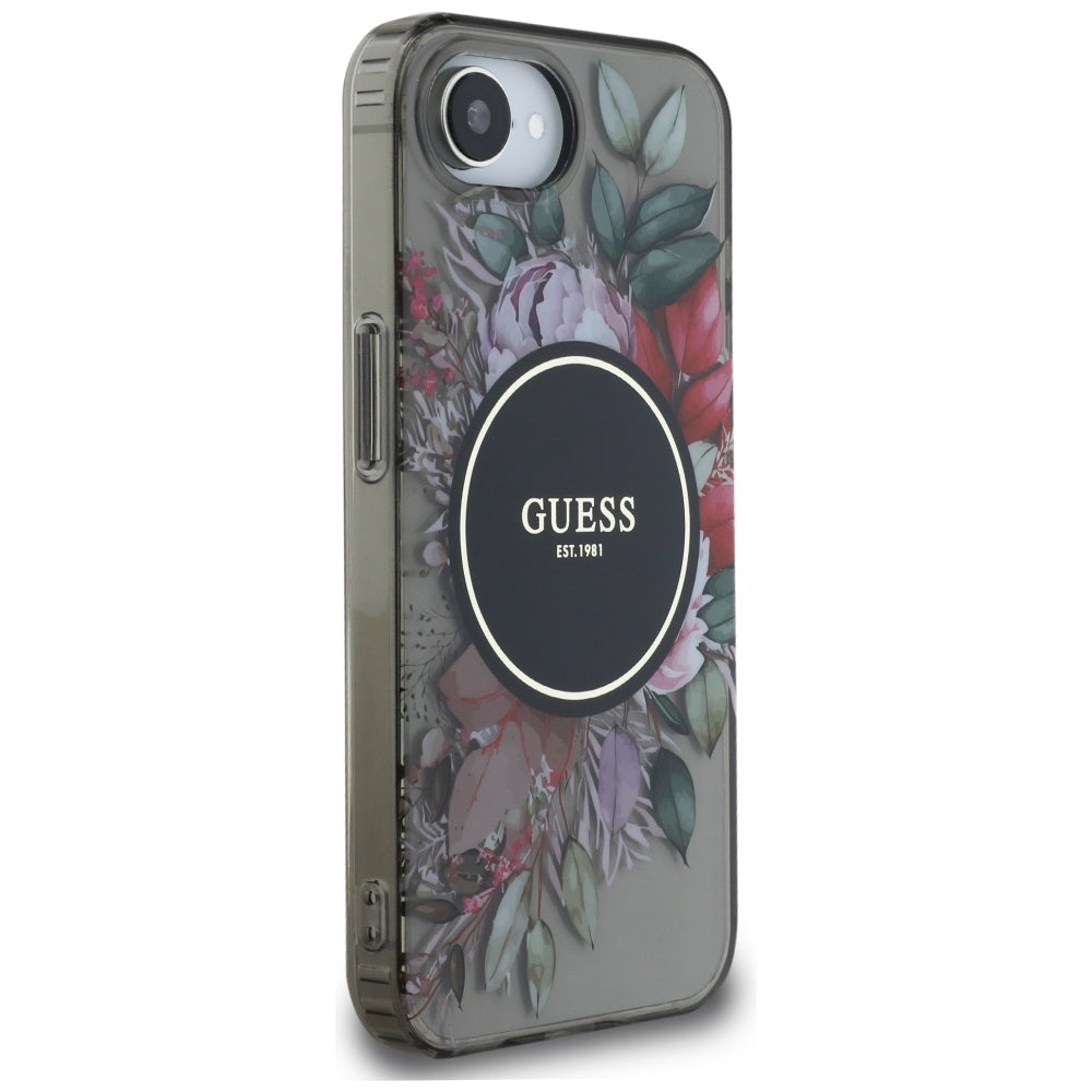 Puzdro MagSafe pre Apple iPhone 17e / 16e, Guess, IML Flowers, Čierne