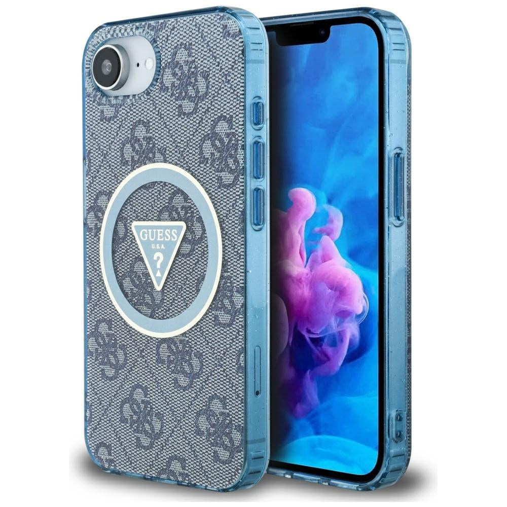 Puzdro MagSafe pre Apple iPhone 17e / 16e, Guess, IML Glitter 4G Circle Triangle, Modrá