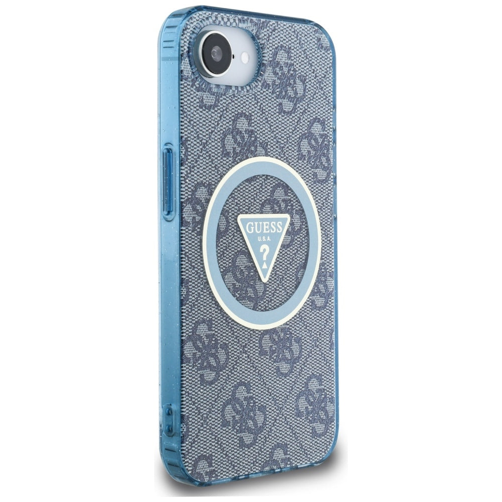 Puzdro MagSafe pre Apple iPhone 17e / 16e, Guess, IML Glitter 4G Circle Triangle, Modrá