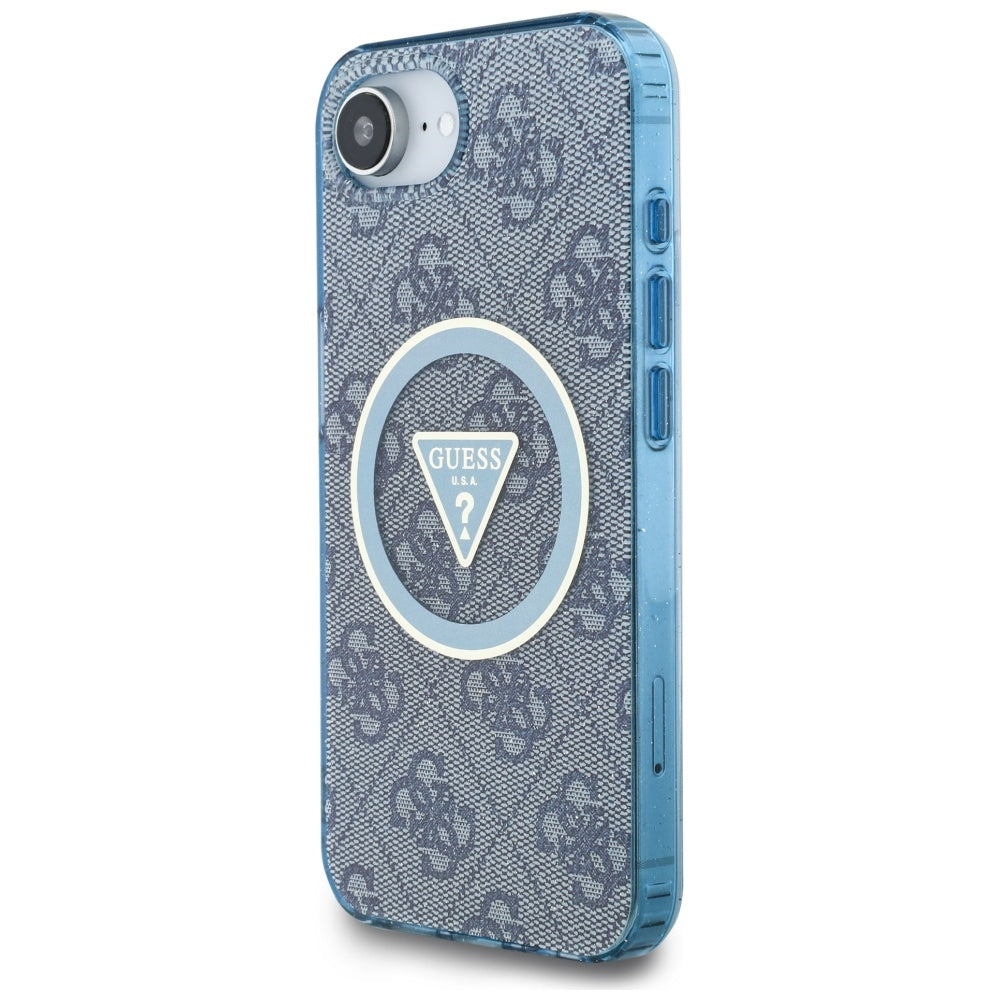 Puzdro MagSafe pre Apple iPhone 17e / 16e, Guess, IML Glitter 4G Circle Triangle, Modrá