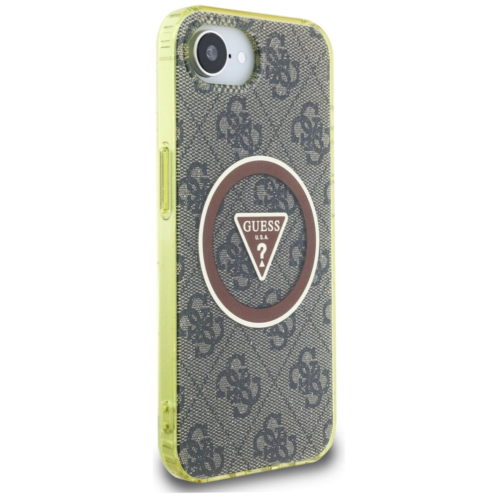 MagSafe Case for Apple iPhone 17e / 16e, Guess, IML Glitter 4G Circle Triangle, Brown
