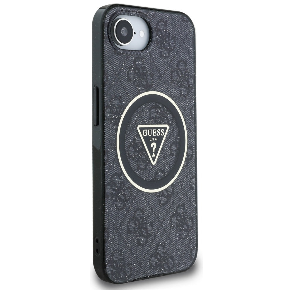 Puzdro MagSafe pre Apple iPhone 17e / 16e, Guess, IML Glitter 4G Circle Triangle, Čierne