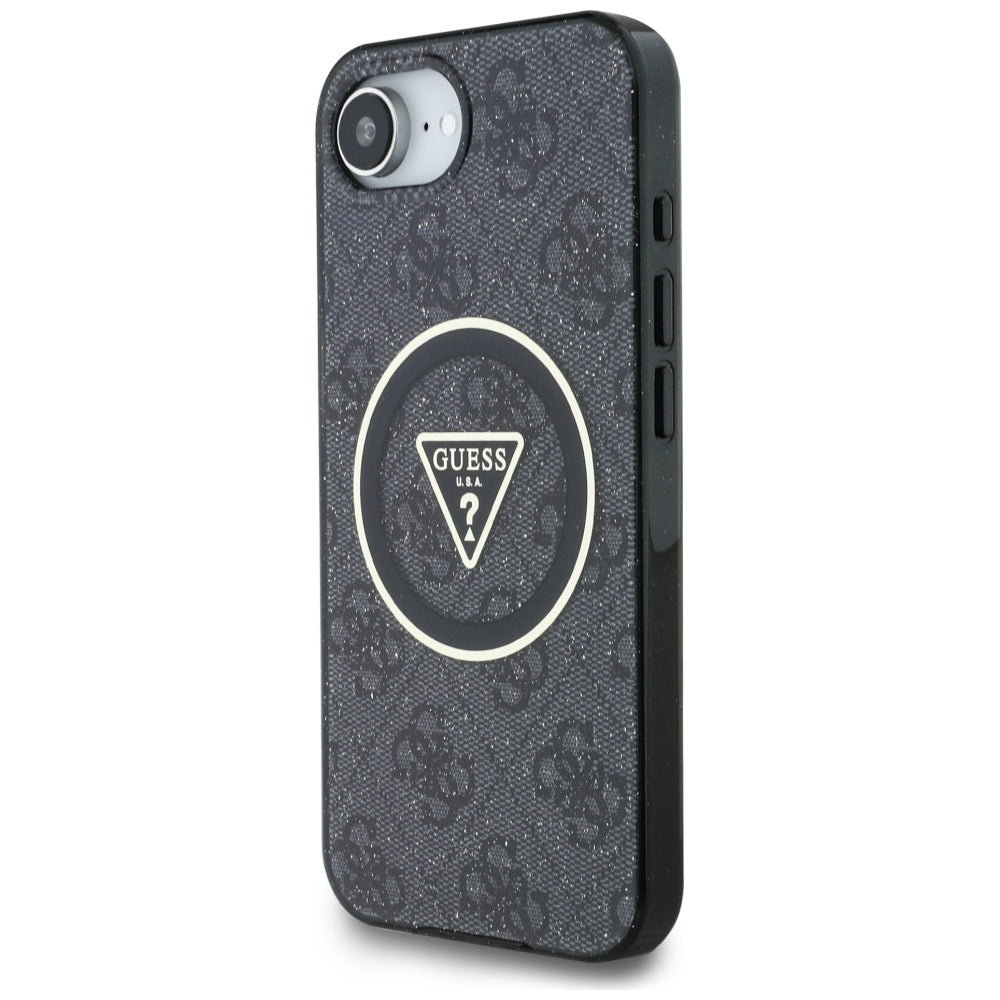 Puzdro MagSafe pre Apple iPhone 17e / 16e, Guess, IML Glitter 4G Circle Triangle, Čierne