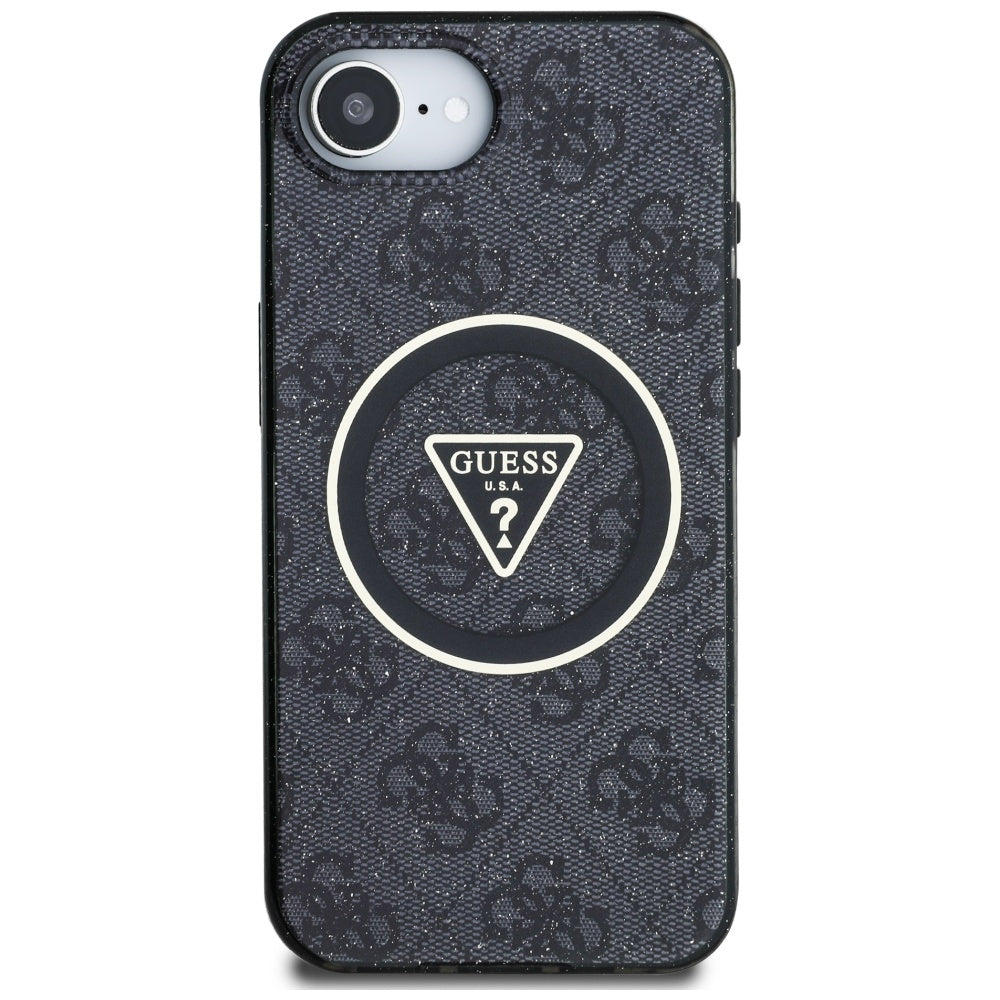 Puzdro MagSafe pre Apple iPhone 17e / 16e, Guess, IML Glitter 4G Circle Triangle, Čierne