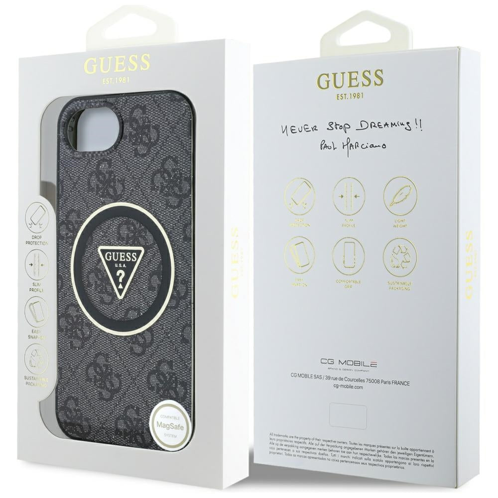 Puzdro MagSafe pre Apple iPhone 17e / 16e, Guess, IML Glitter 4G Circle Triangle, Čierne