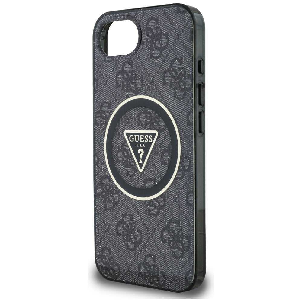 Puzdro MagSafe pre Apple iPhone 17e / 16e, Guess, IML Glitter 4G Circle Triangle, Čierne