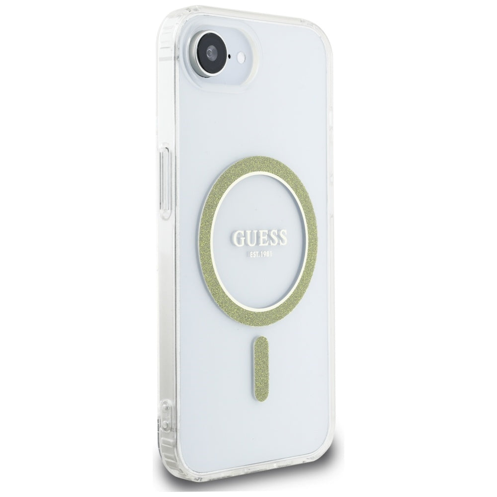 Puzdro MagSafe pre Apple iPhone 17e / 16e, Guess, IML Glitter Circle, Transparent