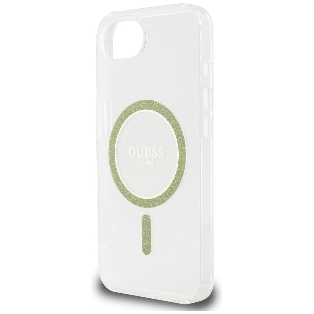 Puzdro MagSafe pre Apple iPhone 17e / 16e, Guess, IML Glitter Circle, Transparent