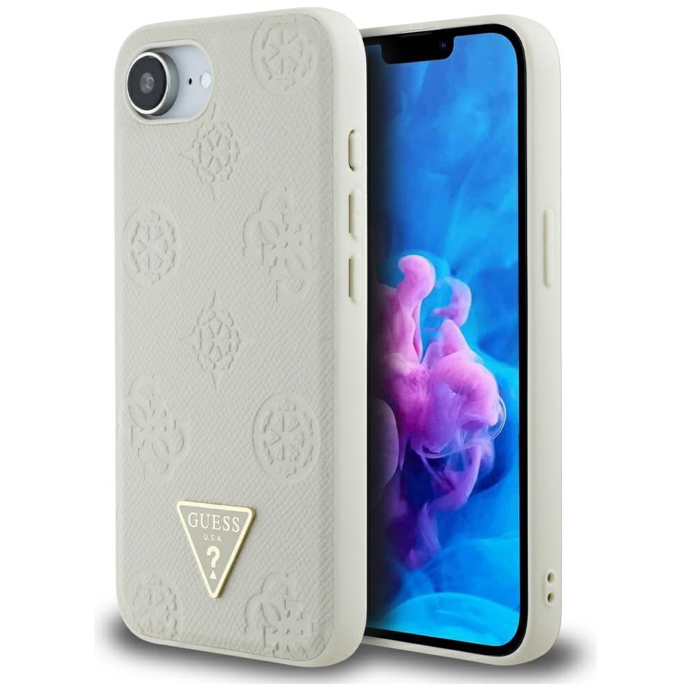 Puzdro MagSafe pre Apple iPhone 17e / 16e, Guess, Peony Grained Hot Stamp Triangle, Bežové