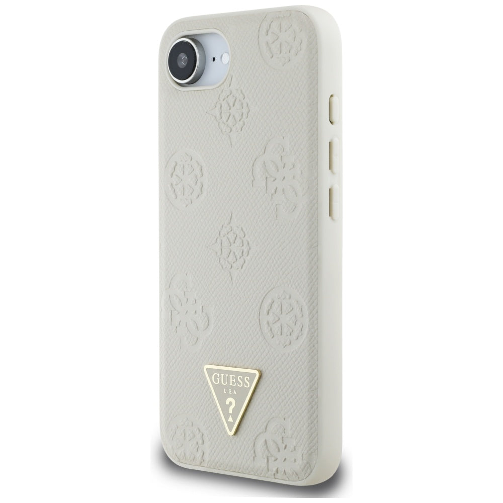 Puzdro MagSafe pre Apple iPhone 17e / 16e, Guess, Peony Grained Hot Stamp Triangle, Bežové