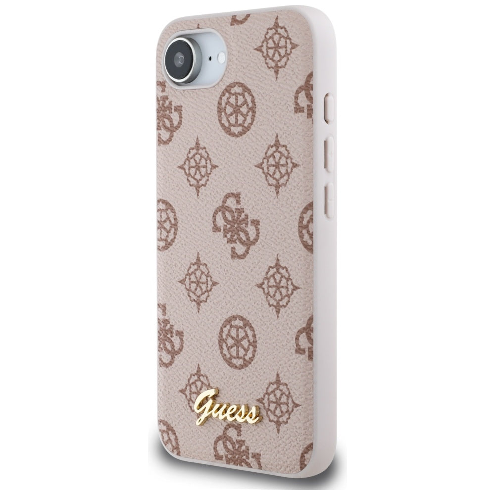 Puzdro MagSafe pre Apple iPhone 17e / 16e, Guess, Peony Script, Hnedé