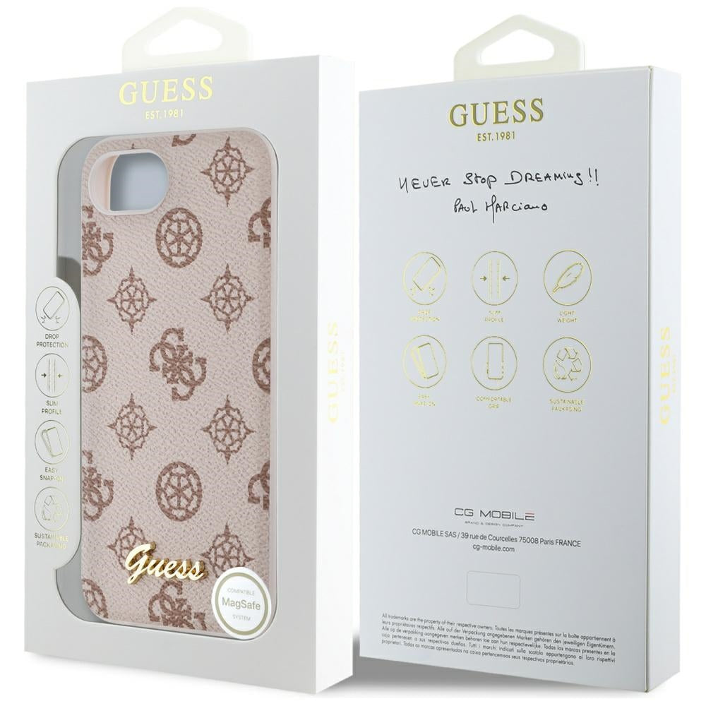 Puzdro MagSafe pre Apple iPhone 17e / 16e, Guess, Peony Script, Hnedé