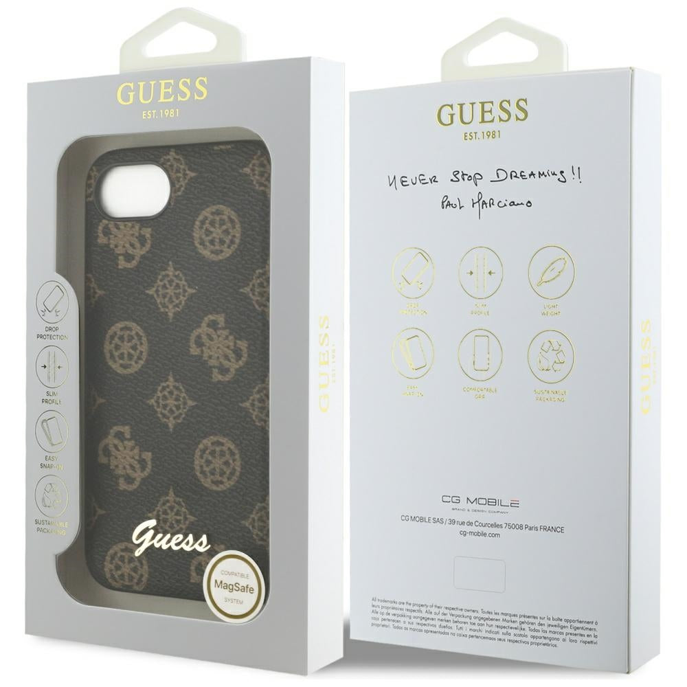 Puzdro MagSafe pre Apple iPhone 17e / 16e, Guess, Peony Script, Čierne
