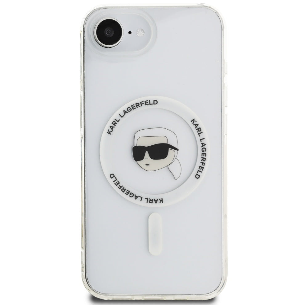 Puzdro MagSafe pre Apple iPhone 17e / 16e, Karl Lagerfeld, IML Karl's Head, Biela