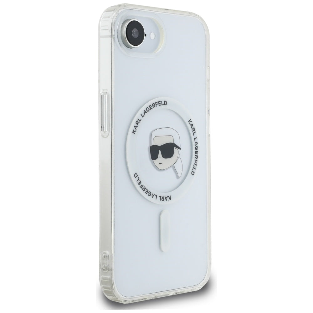 Puzdro MagSafe pre Apple iPhone 17e / 16e, Karl Lagerfeld, IML Karl's Head, Biela