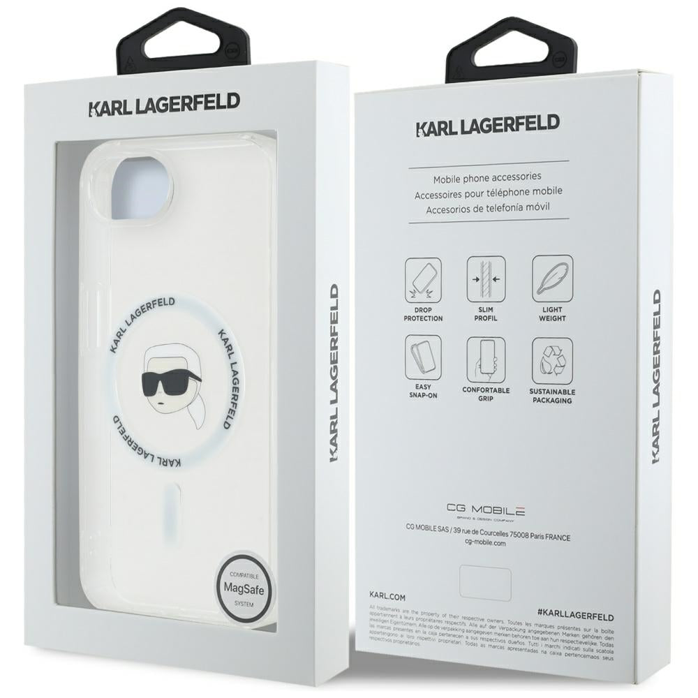 Puzdro MagSafe pre Apple iPhone 17e / 16e, Karl Lagerfeld, IML Karl's Head, Biela