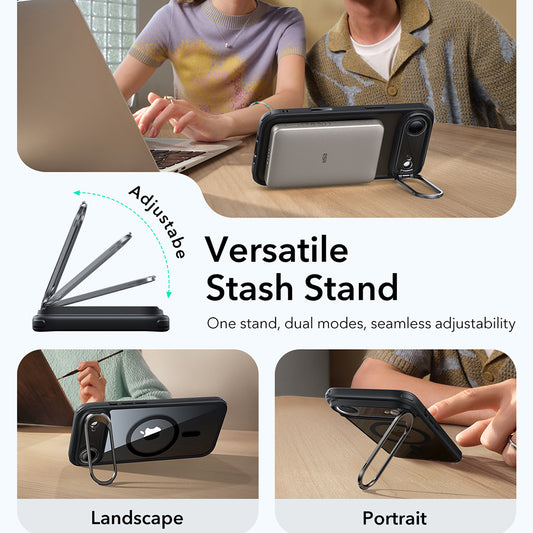 Puzdro MagSafe pre Apple iPhone 17 Air, ESR, Classic Hybrid Kickstand, Čierne Transparentné