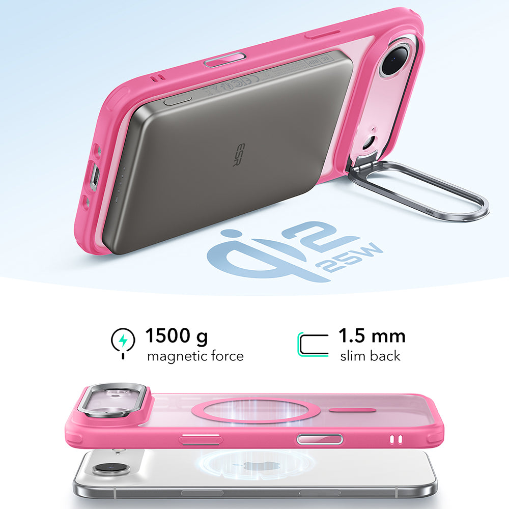 Puzdro MagSafe pre Apple iPhone 17 Air, ESR, Classic Hybrid Kickstand, Saténové Ružové