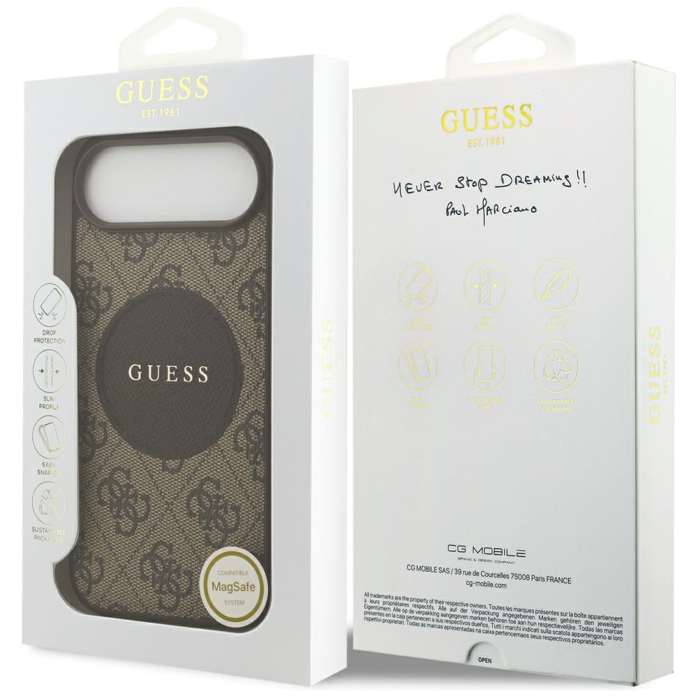 Puzdro MagSafe pre Apple iPhone 17 Air, Guess, 4G Circle Classic Logo, Hnedá
