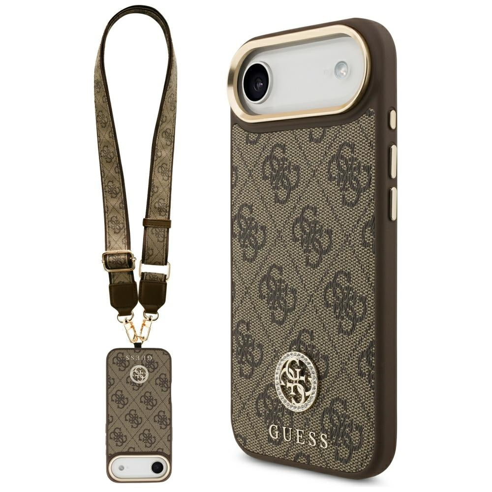 Puzdro MagSafe pre Apple iPhone 17 Air, Guess, 4G Strass Logo with Big Strap, Hnedé