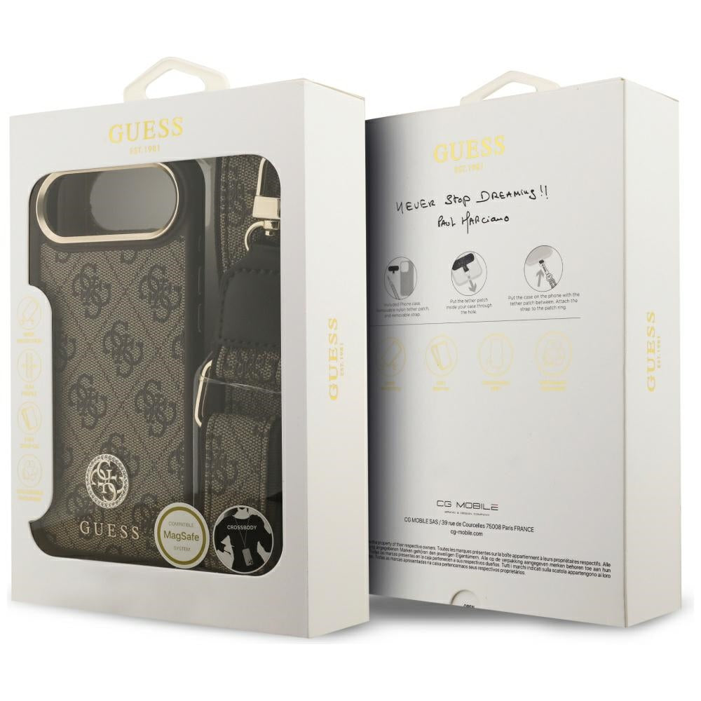 Puzdro MagSafe pre Apple iPhone 17 Air, Guess, 4G Strass Logo with Big Strap, Hnedé