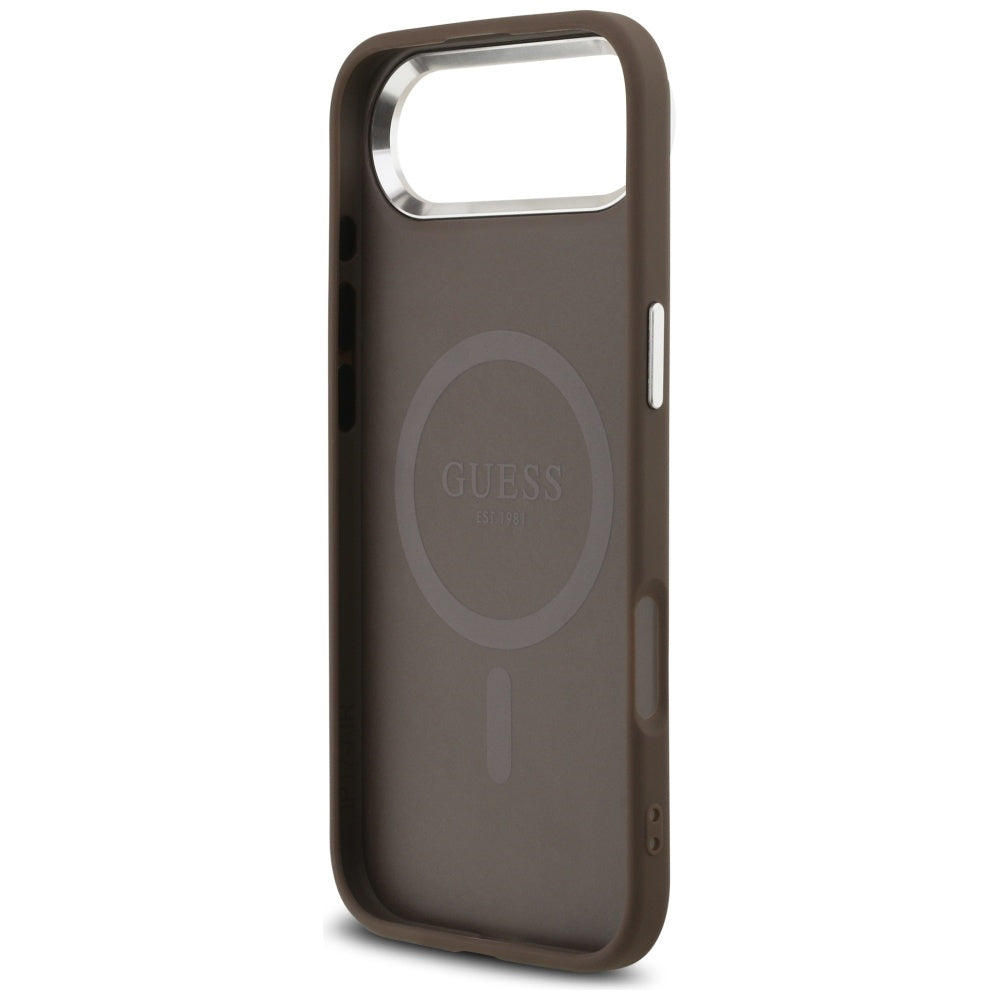 Puzdro MagSafe pre Apple iPhone 17 Air, Guess, 4G Triangle Logo, Hnedé Strieborné