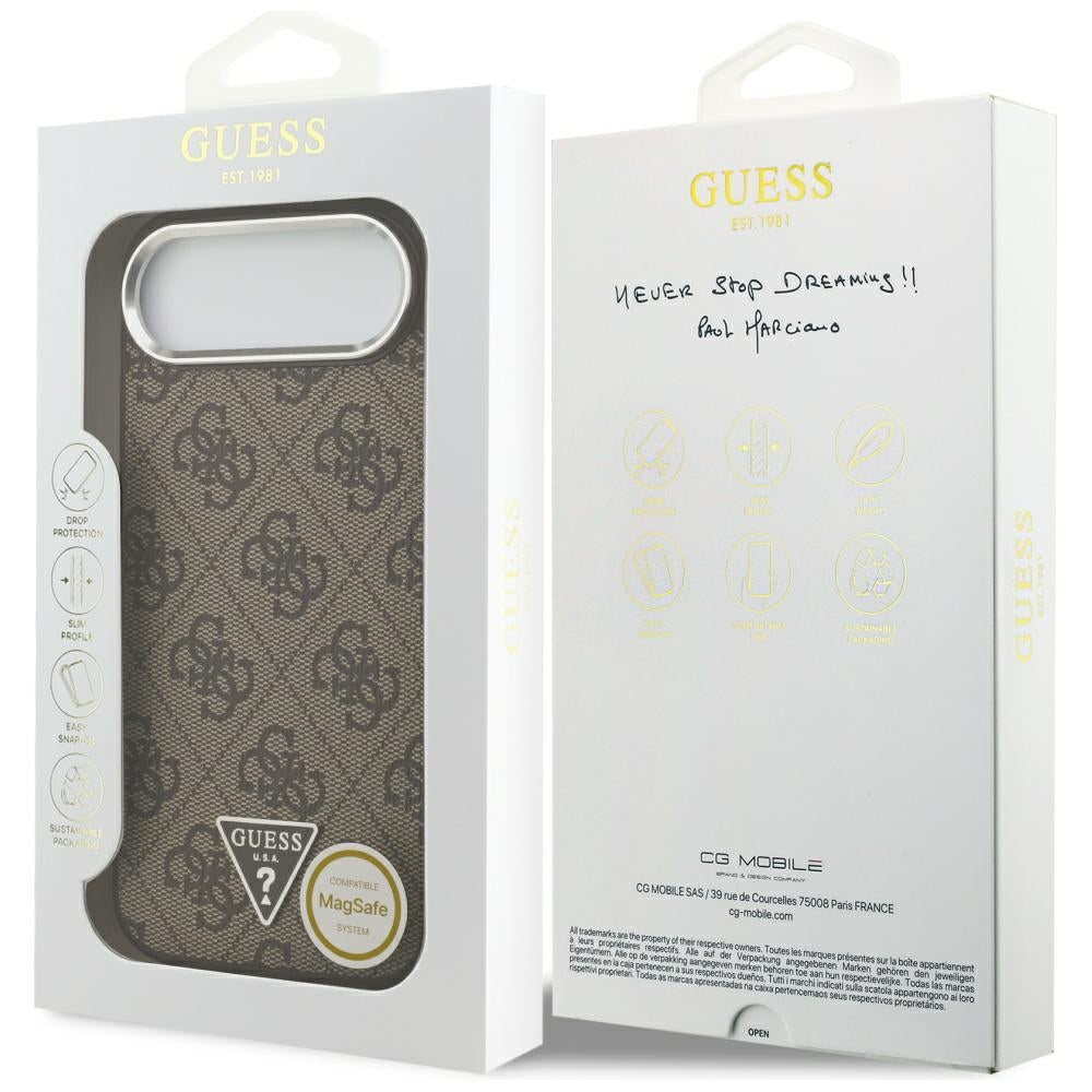 Puzdro MagSafe pre Apple iPhone 17 Air, Guess, 4G Triangle Logo, Hnedé Strieborné