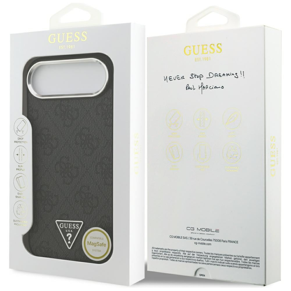 Puzdro MagSafe pre Apple iPhone 17 Air, Guess, 4G Triangle Logo, Čierno Strieborné