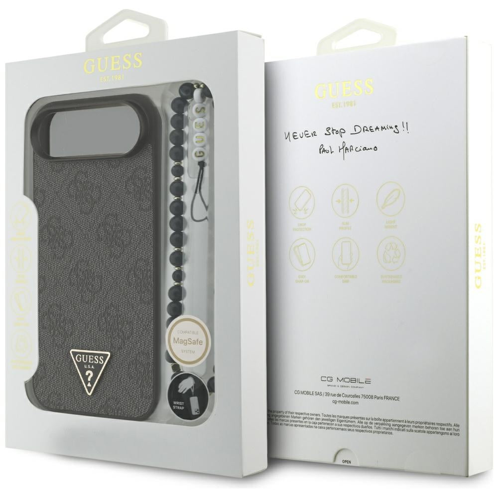 Puzdro MagSafe pre Apple iPhone 17 Air, Guess, 4G Triangle Logo with Cord Strap, Čierne
