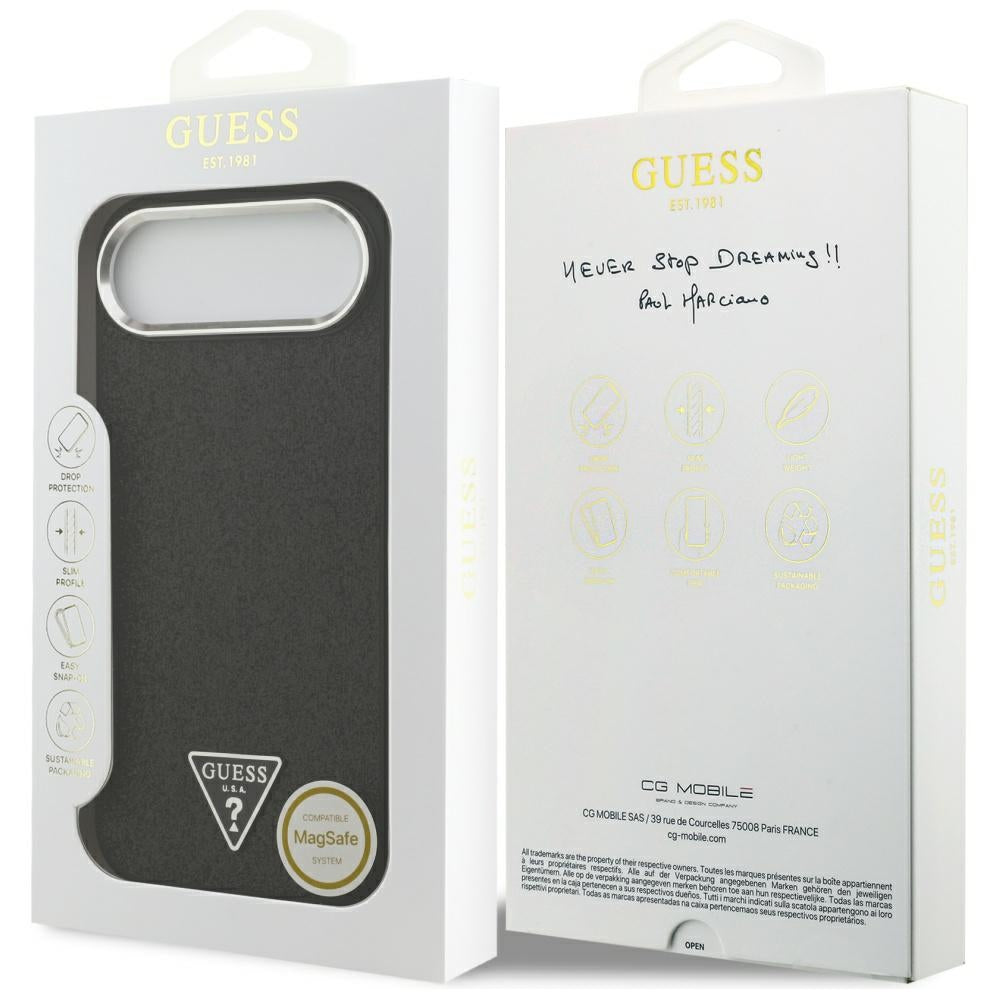 Puzdro MagSafe pre Apple iPhone 17 Air, Guess, Glitter Triangle Logo, Čierne