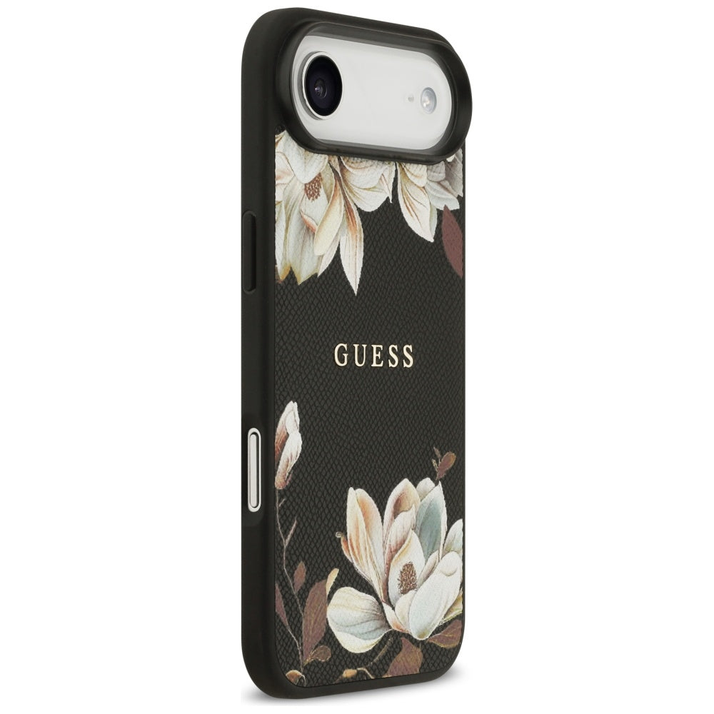 Puzdro MagSafe pre Apple iPhone 17 Air, Guess, Grained Flowers, Čierne