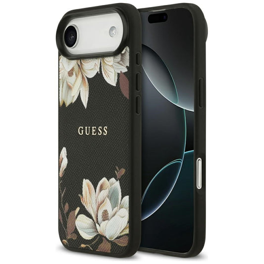 Puzdro MagSafe pre Apple iPhone 17 Air, Guess, Grained Flowers, Čierne