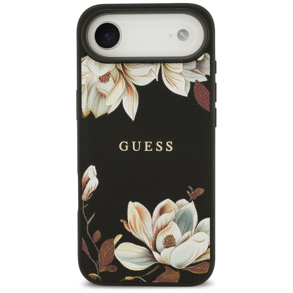 Puzdro MagSafe pre Apple iPhone 17 Air, Guess, Grained Flowers, Čierne