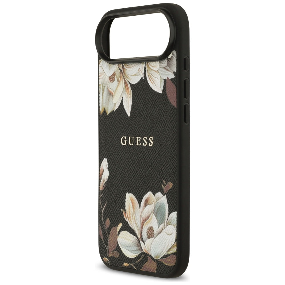 Puzdro MagSafe pre Apple iPhone 17 Air, Guess, Grained Flowers, Čierne