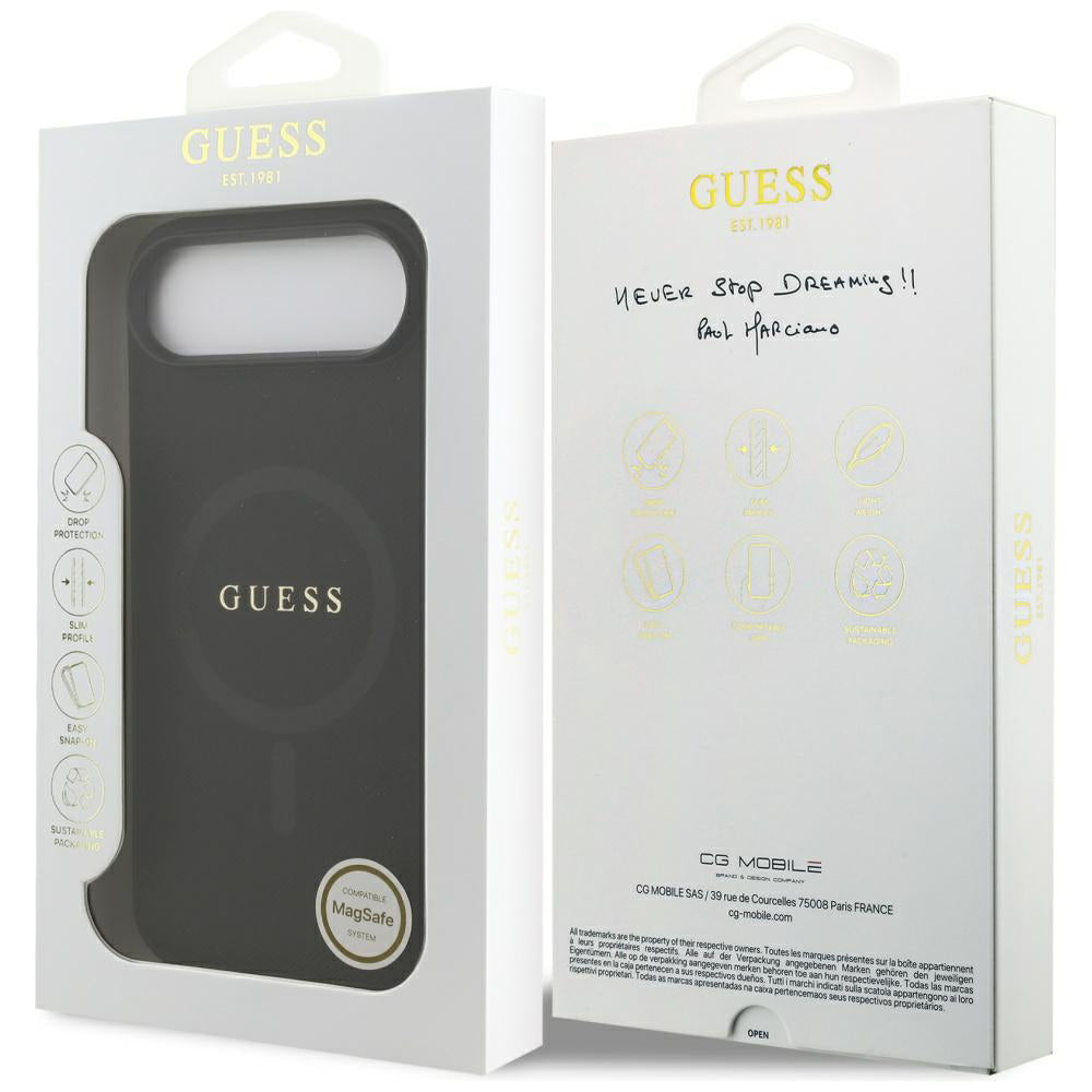 Puzdro MagSafe pre Apple iPhone 17 Air, Guess, Saffiano Classic Logo, Čierne
