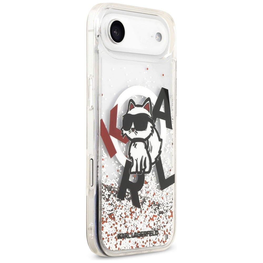 Puzdro MagSafe pre Apple iPhone 17 Air, Karl Lagerfeld, Liquid Glitter Choupette Logo, Transparentné