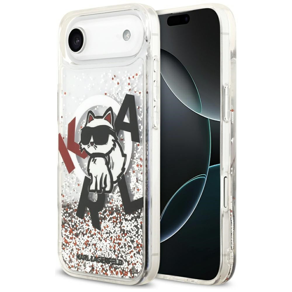 Puzdro MagSafe pre Apple iPhone 17 Air, Karl Lagerfeld, Liquid Glitter Choupette Logo, Transparentné
