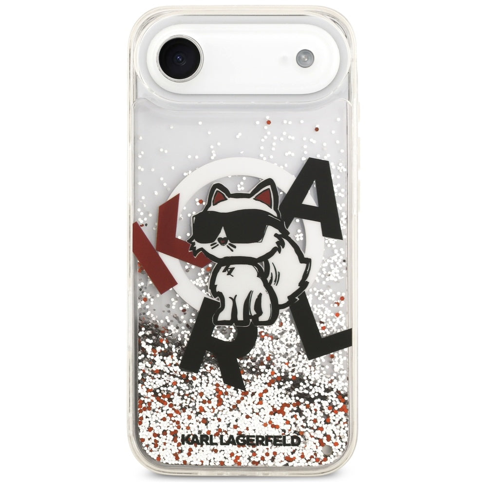 Puzdro MagSafe pre Apple iPhone 17 Air, Karl Lagerfeld, Liquid Glitter Choupette Logo, Transparentné