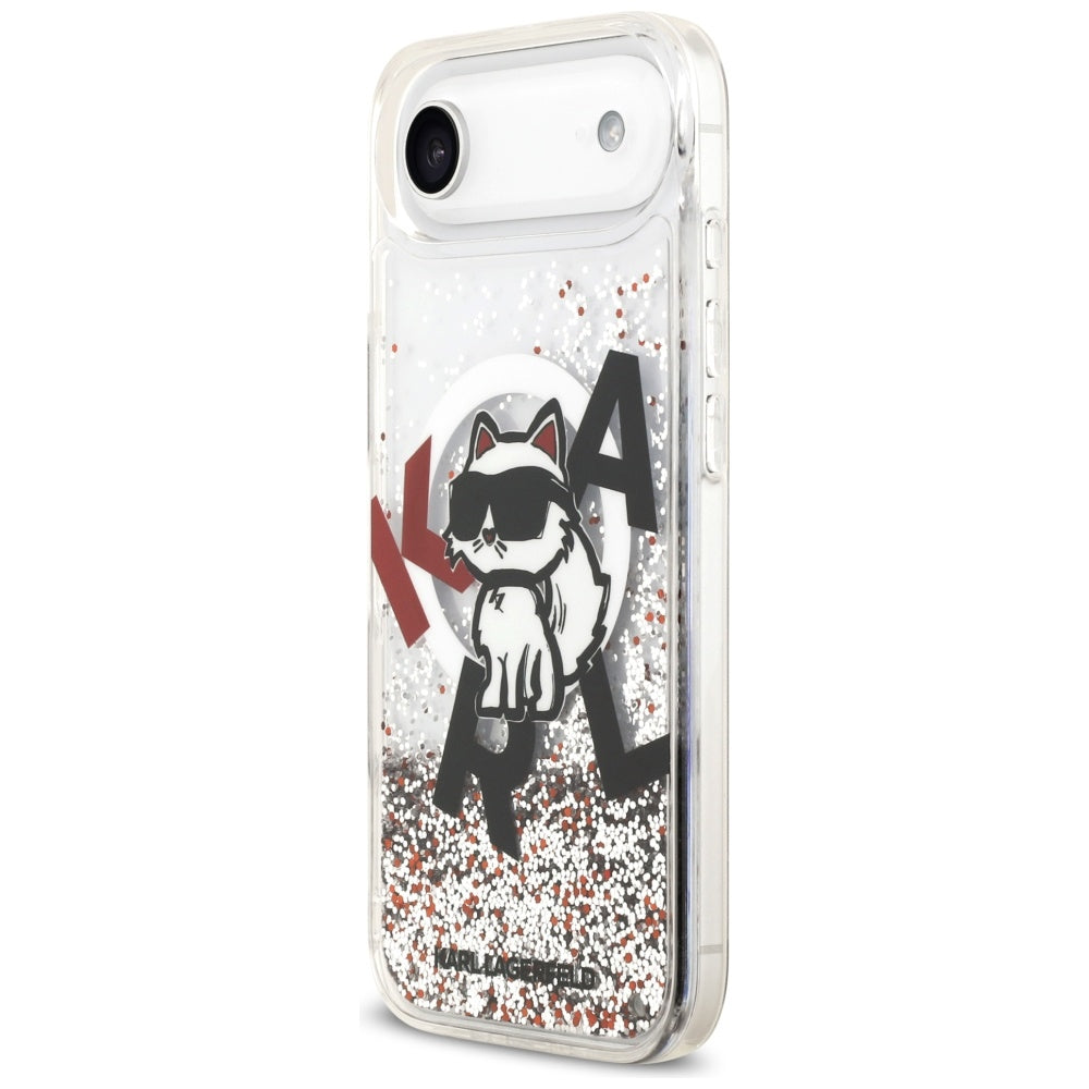 Puzdro MagSafe pre Apple iPhone 17 Air, Karl Lagerfeld, Liquid Glitter Choupette Logo, Transparentné