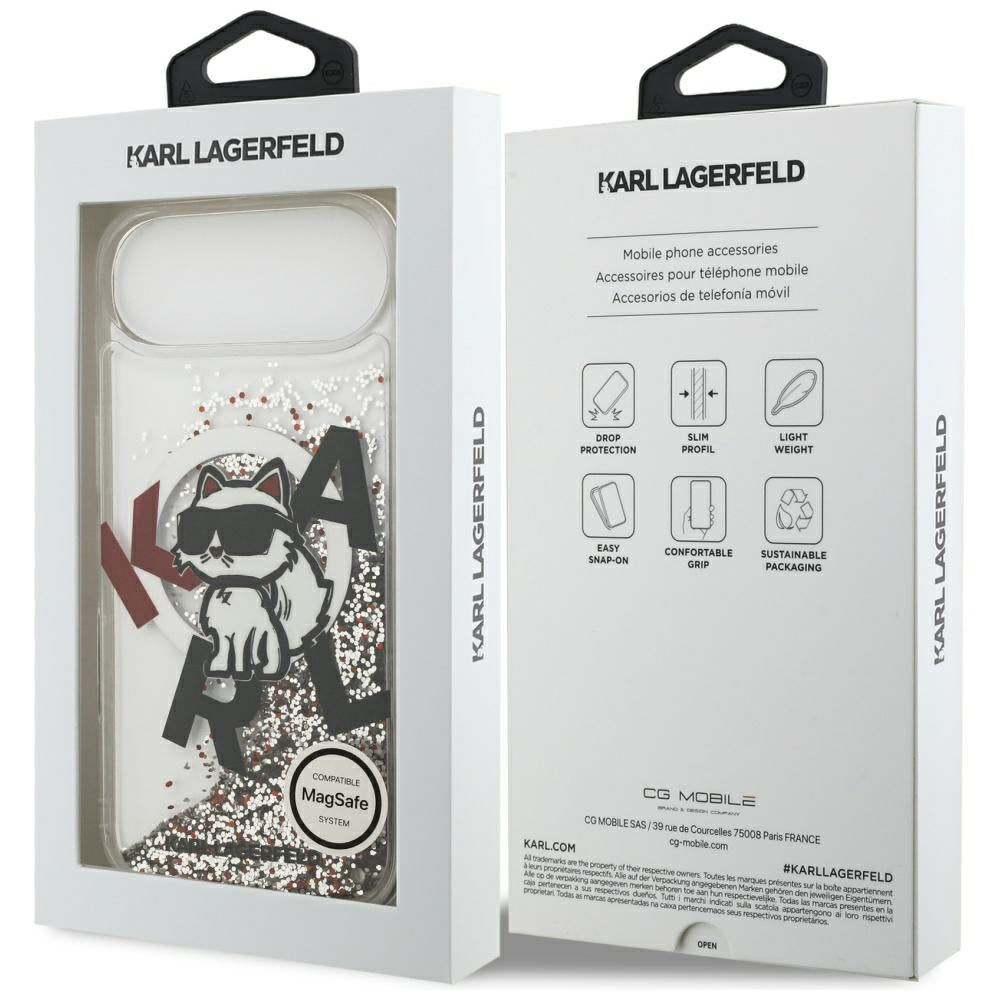 Puzdro MagSafe pre Apple iPhone 17 Air, Karl Lagerfeld, Liquid Glitter Choupette Logo, Transparentné
