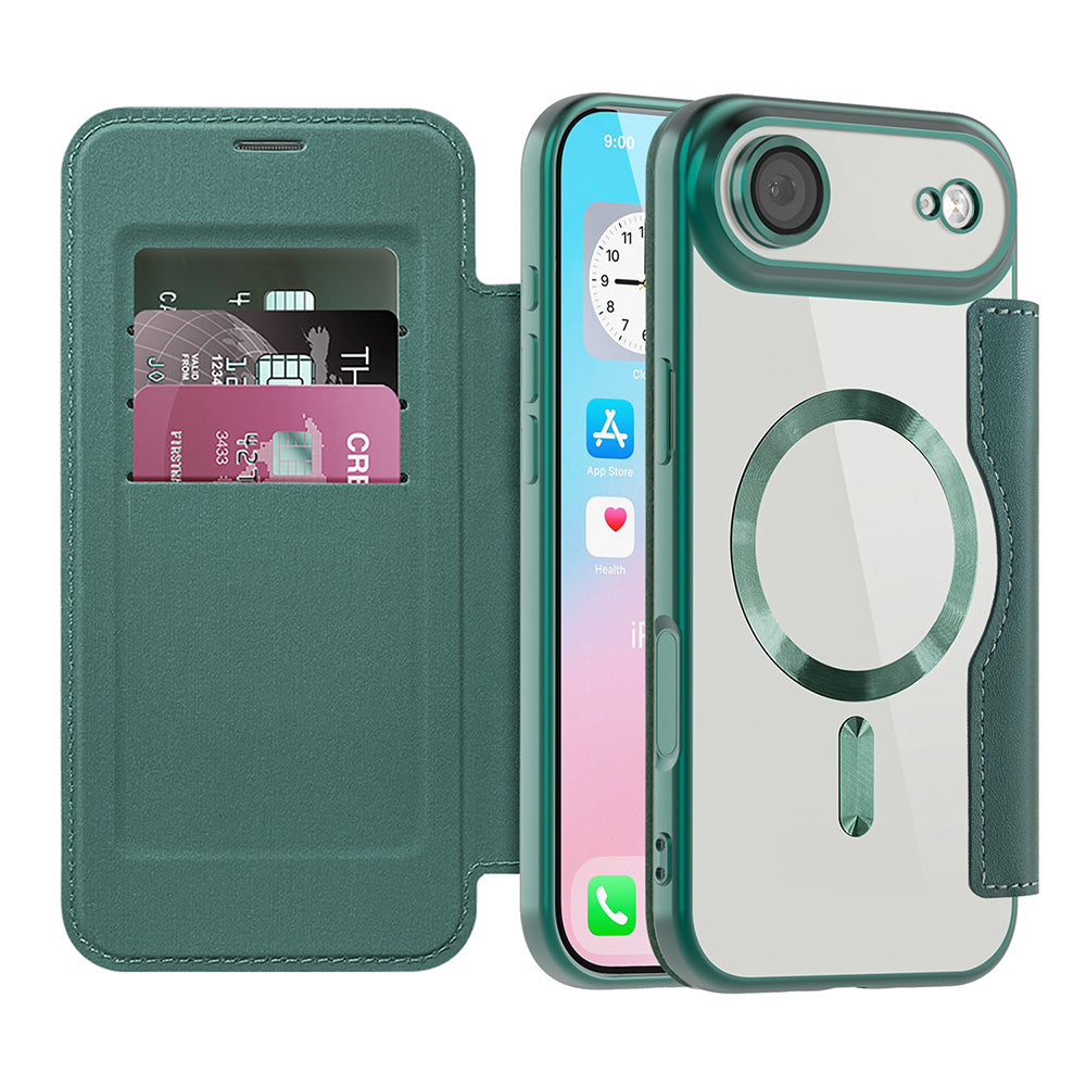 MagSafe Case for Apple iPhone 17 Air, Techsuit, SmartMag Book, Green