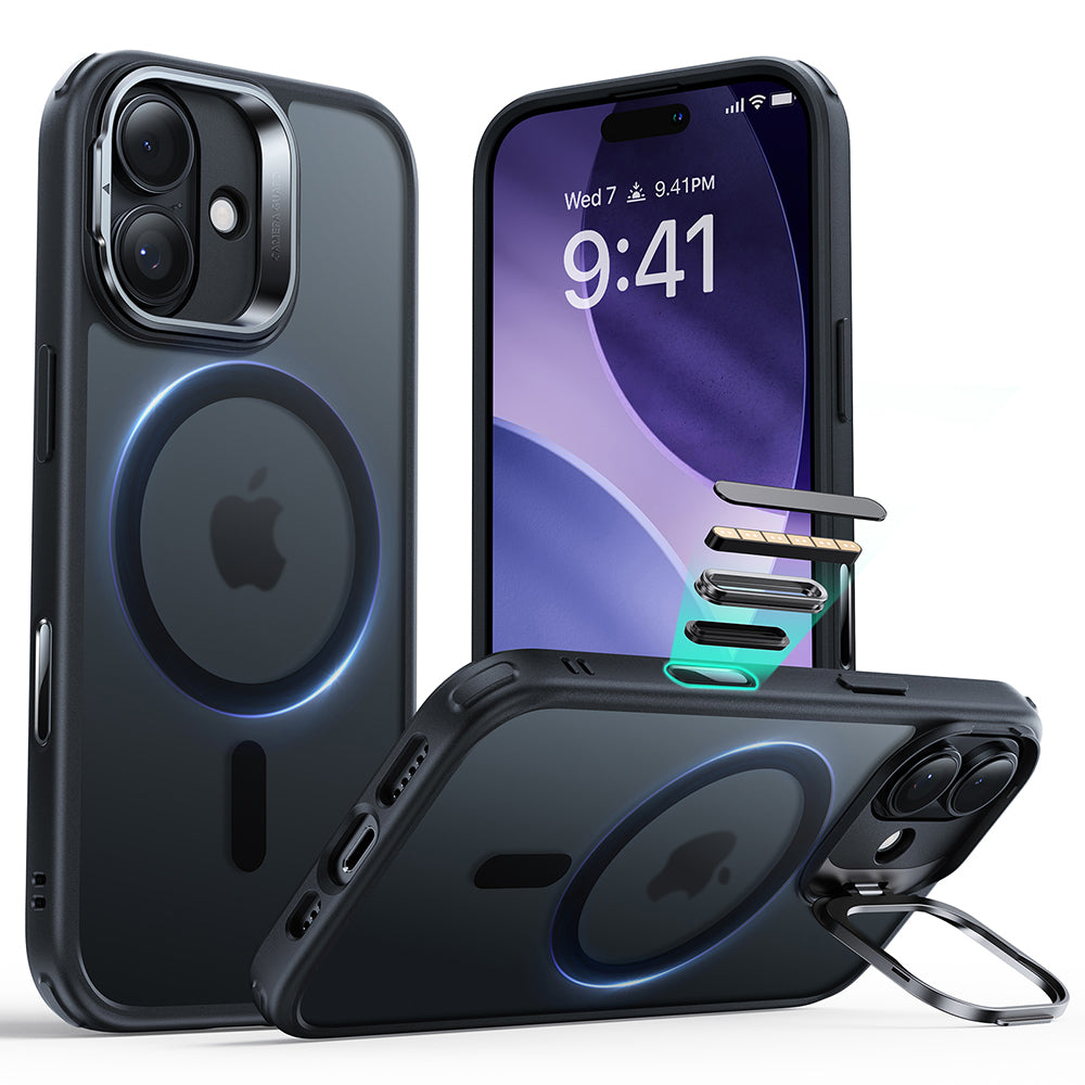 Puzdro MagSafe pre Apple iPhone 17, ESR, Classic Hybrid Kickstand, Saténová čierna