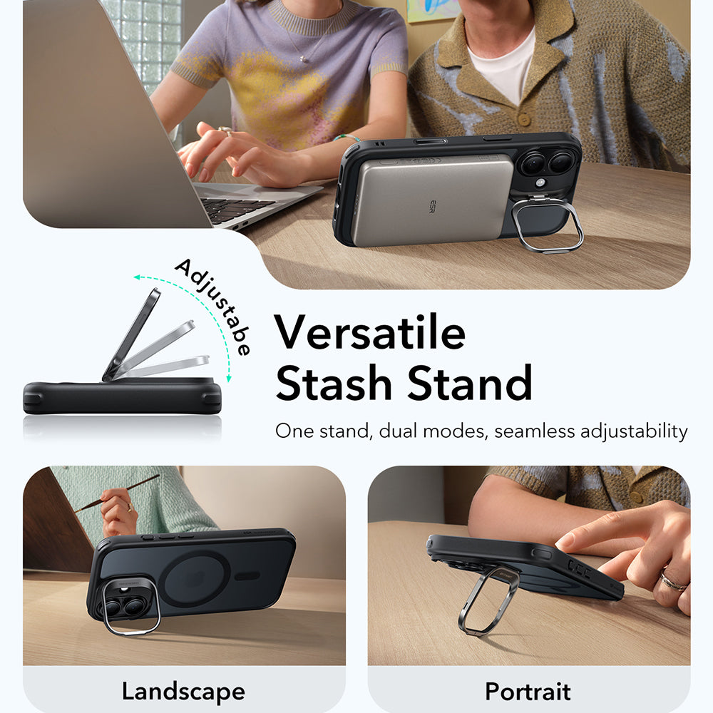 Puzdro MagSafe pre Apple iPhone 17, ESR, Classic Hybrid Kickstand, Saténová čierna